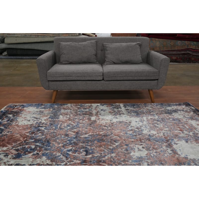 Hand Knotted Oriental Viscose Silk Carpet Modern Abstract Multi-Colored Abstract Area Rug - 8' 0'' X 5' 7''