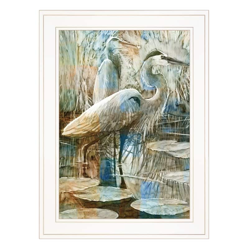 TrendyDecor4U Traditional "Marsh Herons I" Framed Print Wall Art by Stellar Design Studio - Coastal - White