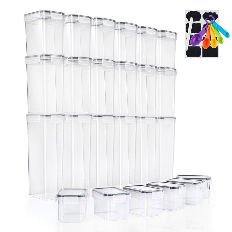 Sorbus Airtight Food Storage Containers with Labels, Marker & Measuring Spoons Kitchen Pantry Food Organizer - 24 Pack - 11.6"L X 5.5"W X 3.7"H - Clear