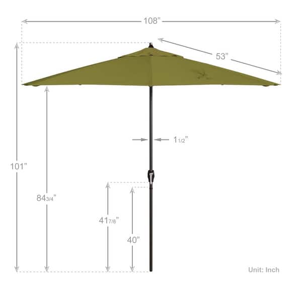 dimension image slide 5 of 29, North Bend 9-foot Round Auto-tilt, Bronze Finish, Sunbrella Patio Umbrella by Havenside Home