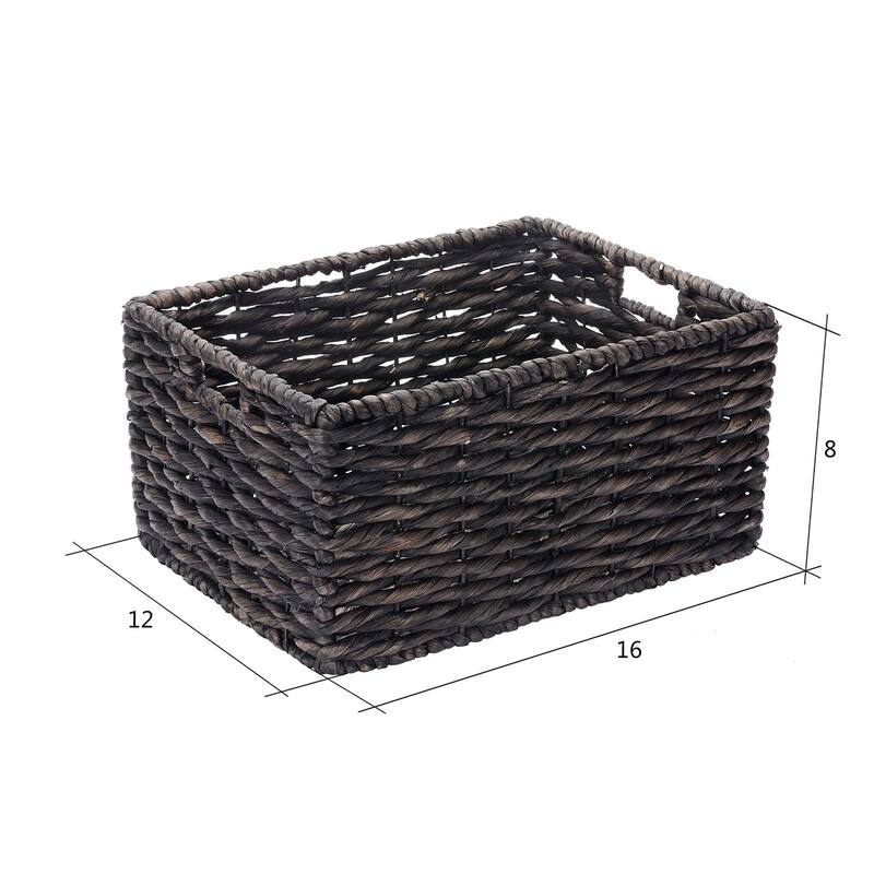 Set of 2 Rectangle Handmade Twisted Wicker Baskets with Handles by Villacera (Black)