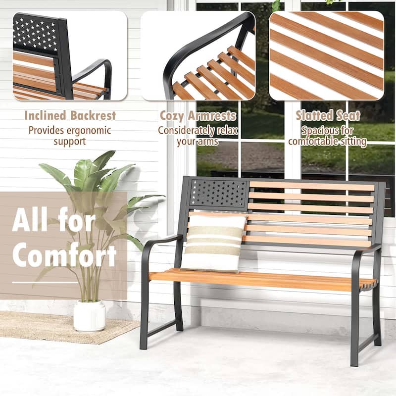 Costway 50" Outdoor Garden Bench with Flag Pattern Backrest & Rustic - See Details