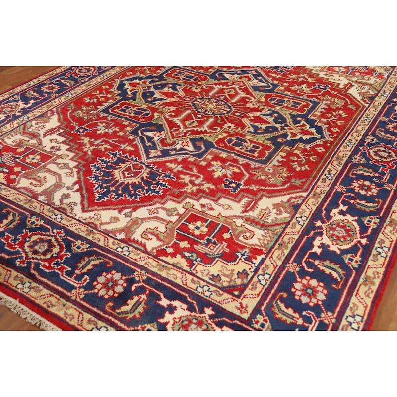 Hand Knotted Oriental 100% Wool Carpet Traditional Medallion Red Heriz (serapi) Area Rug - 9' 11'' X 7' 11''
