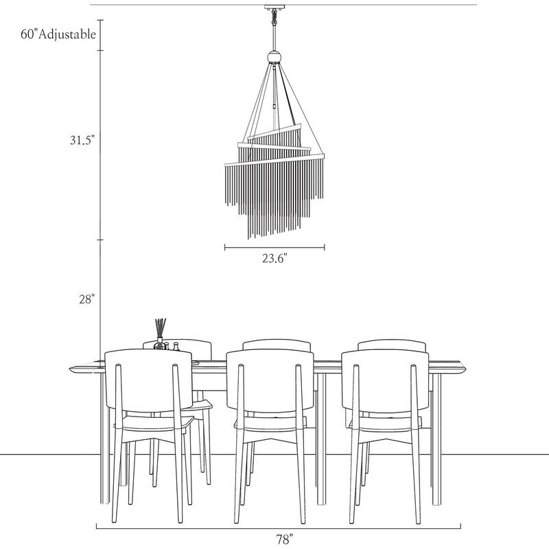 Mid-Century Modern Gold 7-Light Tier Fringe Chandelier