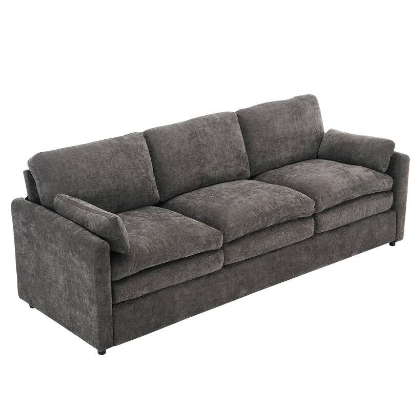 Modern Chenille Comfy Upholstered 3-Seat Sofa, Comfy Cloud 3-seater Sofa w2 Lumbar Pillow Plush Cushion Sofa Couch