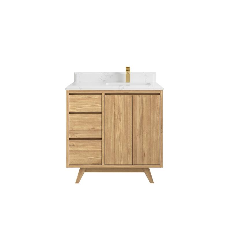 Willow Collections 36 in. W x 22 in. Madison Teak Single Right Offset Sink Bathroom Vanity with Countertop