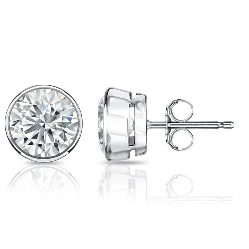 Auriya 3ct TW Round Bezel Set Diamond Stud Earrings 14kt Gold Certified
