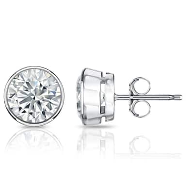 Auriya 3ct TW Round Bezel Set Diamond Stud Earrings 14kt Gold Certified