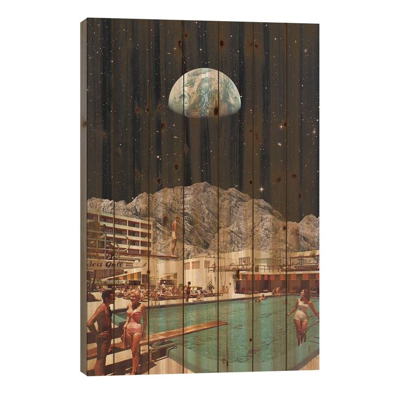 Space Resort Print On Wood by Andreas Lie - Multi-Color - 26x18x1.5