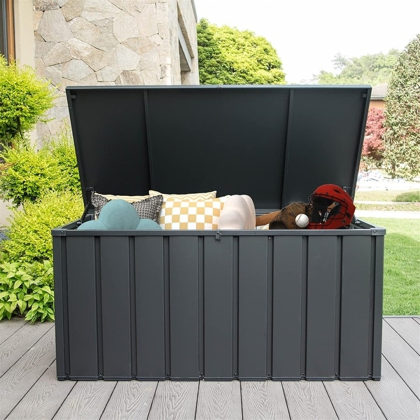 100 200 Gallon Dark Grey Steel Outdoor Storage Deck Box Large Patio Storage Box Bed Bath Beyond 39988867