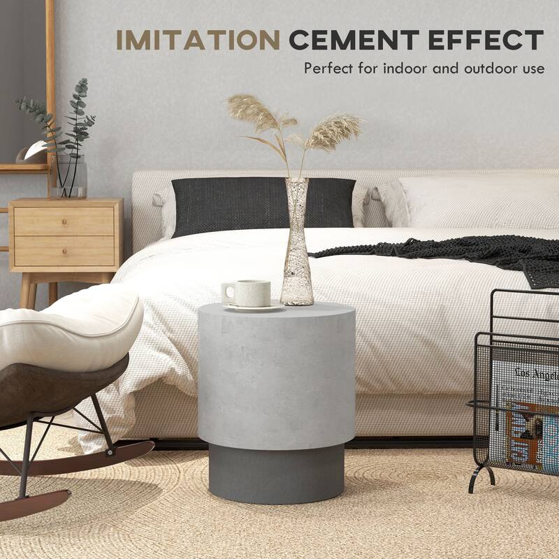 Concrete Finish End Table, Round Side Table with 4 Adjustable Feet, Lightweight for Indoor, Outdoor, Gray