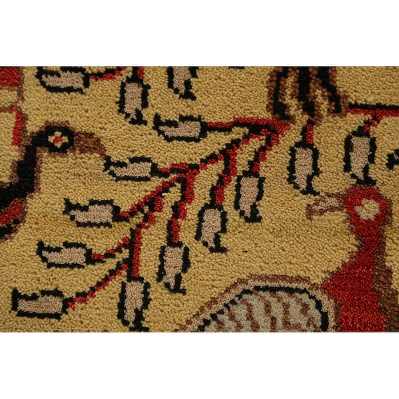 Animals Design Yellow Ziegler Indian Runner Rug Handmade Wool Carpet - 2'6"x 8'0"