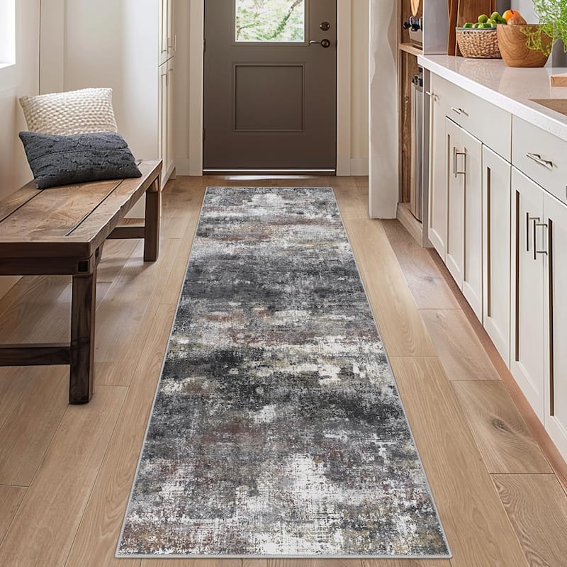 Mcow Abstract Low Pile Machine Washable Non-Slip Area Rug