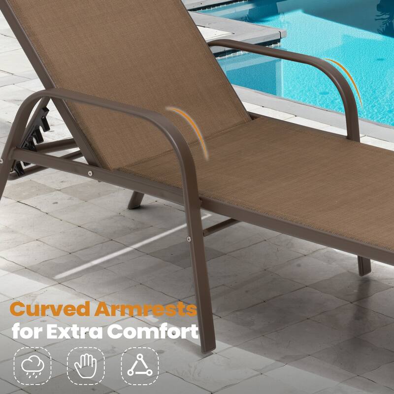 Outdoor Patio Adjustable Back Chaise Lounges Chairs with Arms(Set of 2 )