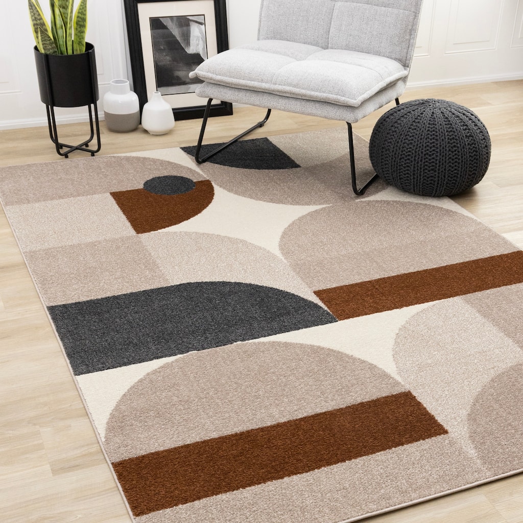 Marley Collection - Abstract Geometric Taupe Oxblood Area Rug