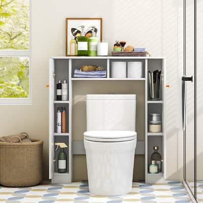 Over Toilet Storage Cabinet with Shelves and Double Door Cabinets