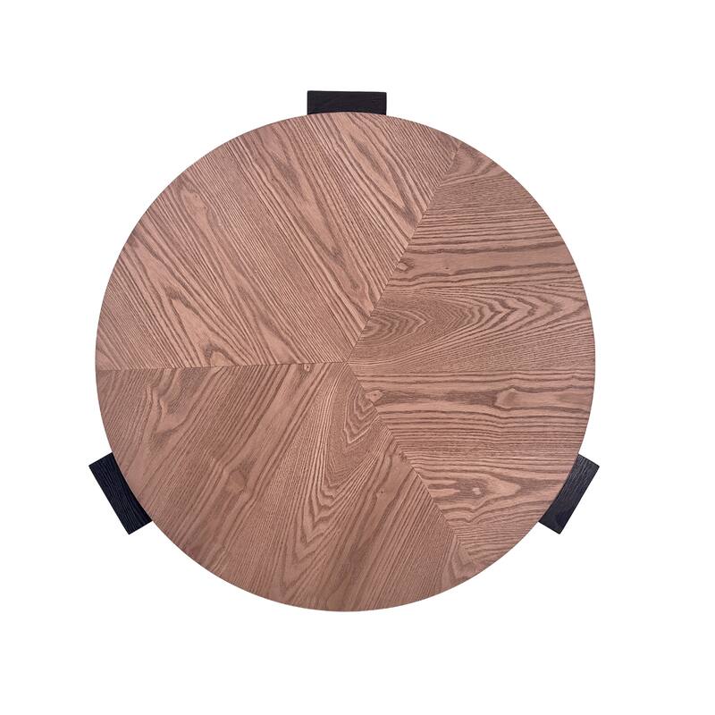 33" Round Coffee Table with Hidden Storage, Parquet Veneer Top Table, 3 Block Legs Sturdy Center Accent Table for Living Room