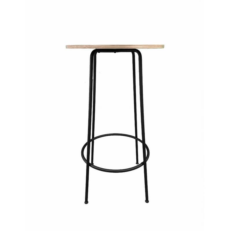 Neni 42 Inch Bar Table, Round Natural Brown Wood Top, Modern Black Metal