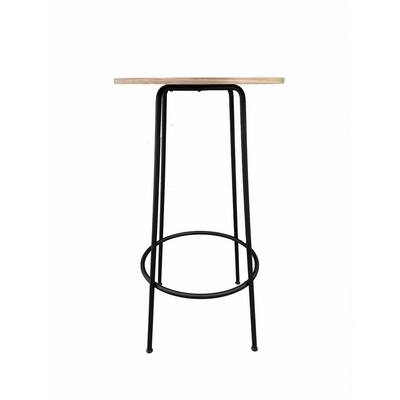 Neni 42 Inch Bar Table, Round Natural Brown Wood Top, Modern Black Metal