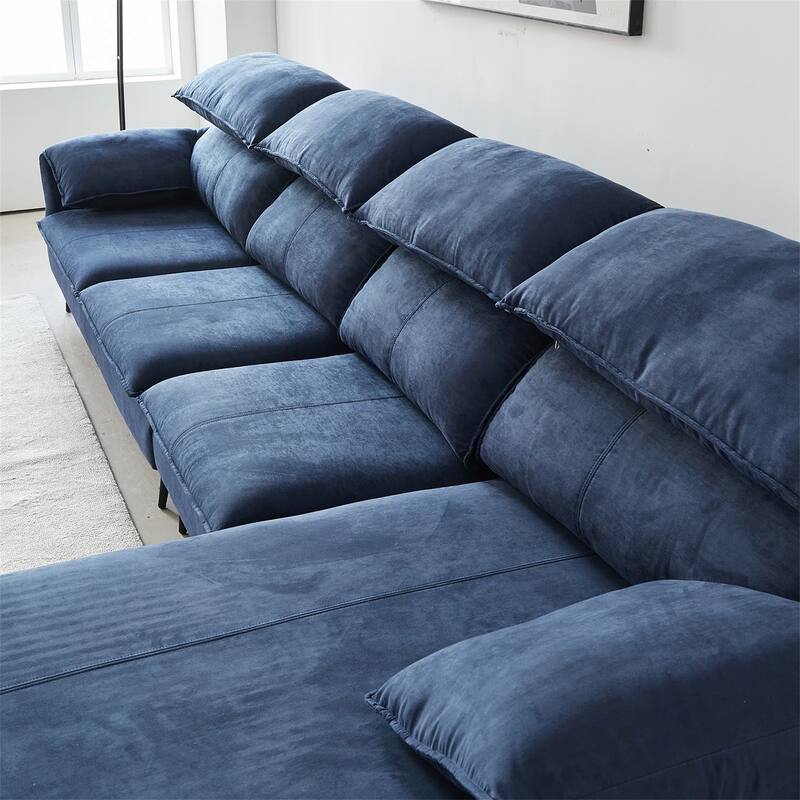 Large Modern Upholstered L-Shaped Down Filled Sofa with Metal Legs