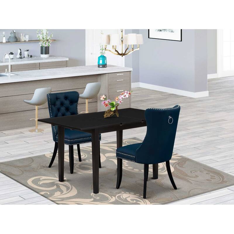 HomeStock 3-Pc Black Finish Rectangular Solid Wood Top with Butterfly Leaf Dining Table Set