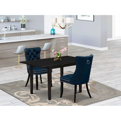 HomeStock 3-Pc Black Finish Rectangular Solid Wood Top with Butterfly Leaf Dining Table Set