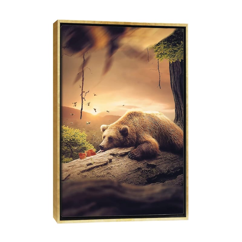 iCanvas "Bear Honey" by Zenja Gammer Framed Canvas Print - Gold - 26x18