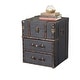 preview thumbnail 2 of 6, Vintage Vibes Grey Linen And Wood Trunk Accent Side End Table