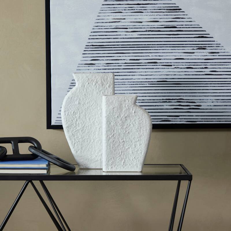 CosmoLiving by Cosmopolitan White Ceramic Textured Decorative Vase (Set of 2) - 9"W, 14"H - 9"W, 14"H - White