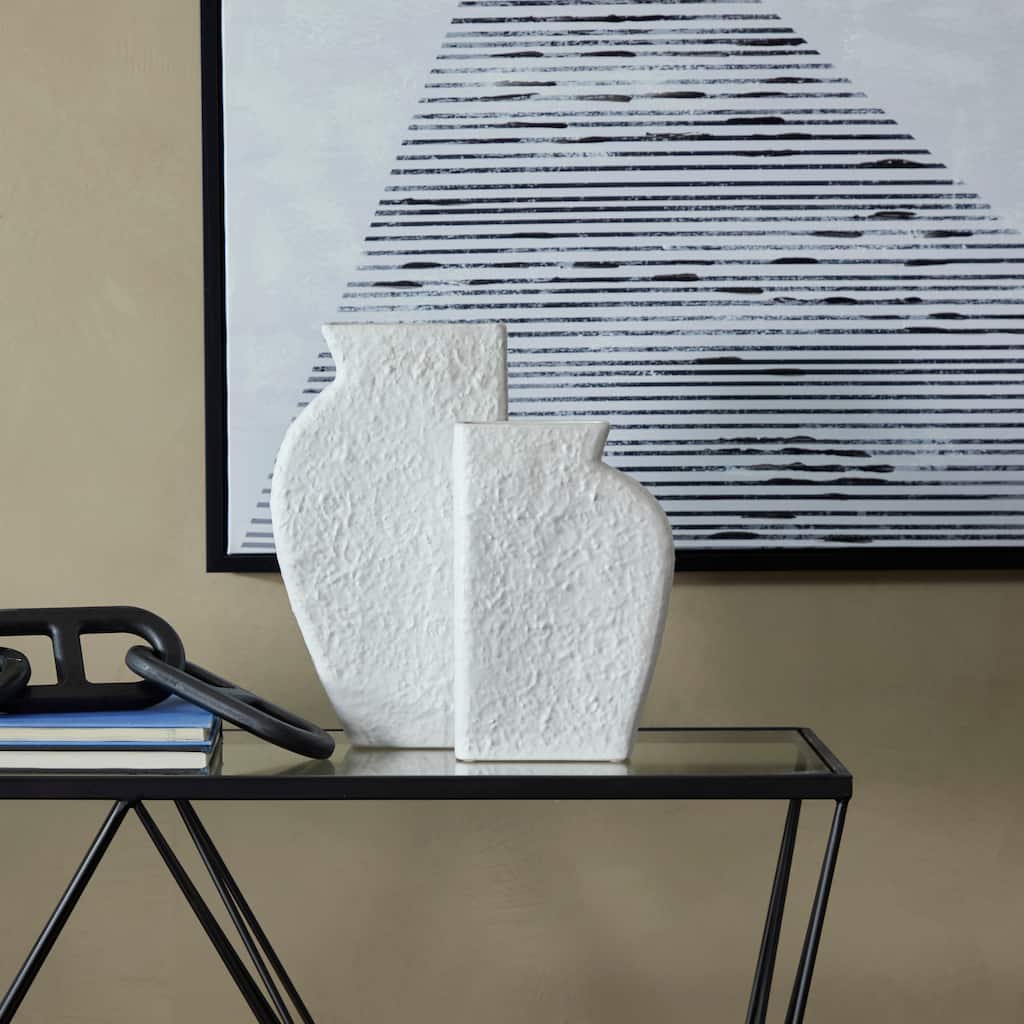 CosmoLiving by Cosmopolitan White Ceramic Textured Decorative Vase (Set of 2) - 9"W, 14"H