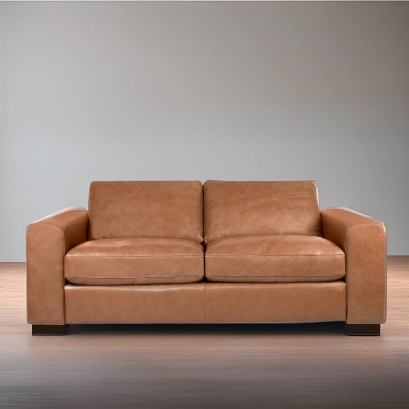 Genuine Leather Loveseat Sofa - Ultimate Comfort, Mid-Century Living Room Loveseat, Modern Small Couch with Sturdy Block Legs
