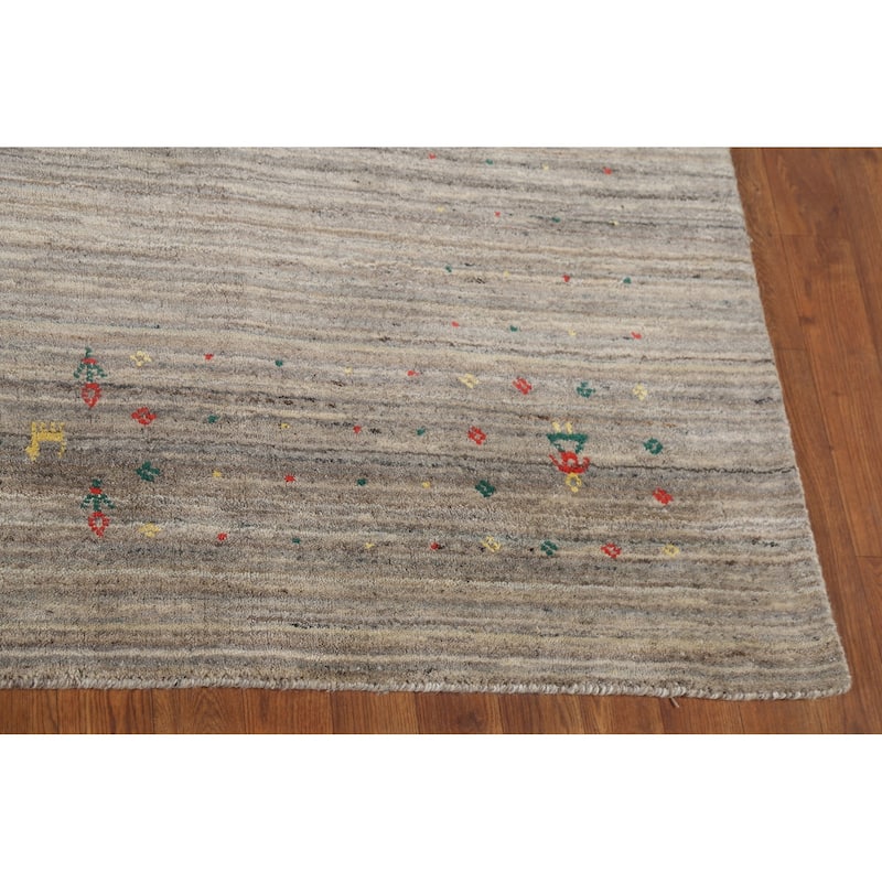 Striped Gabbeh Indian Square Area Rug Handmade Wool Carpet - 7'9"x 7'11"