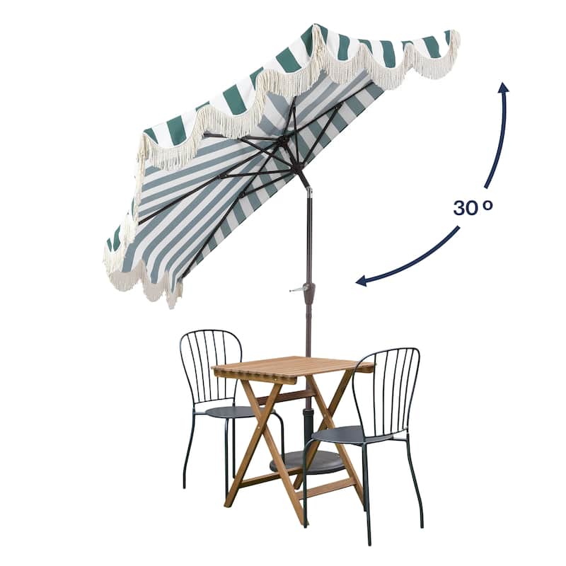 9ft Half Market Umbrella, Scalloped, Crank, Tilt, UV, by JONATHAN Y