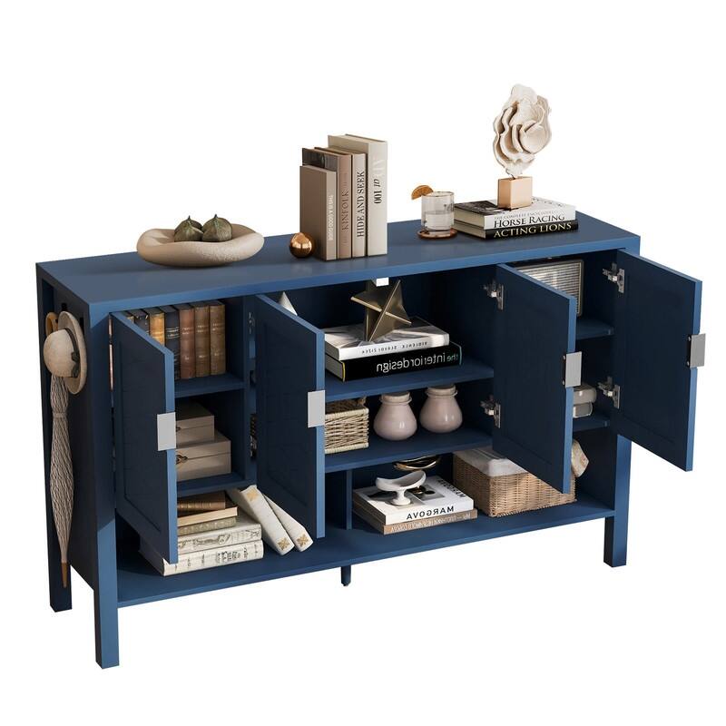 Modern 55.1" Storage Sideboard with 4-Doors, Multi Functional Buffet Table with Open Shelf and Adjustable Shelves