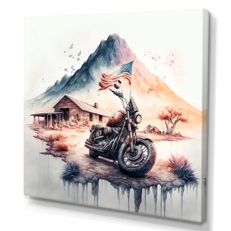 Designart 'Motorcycle Parked At The Cabin III' Transportation Canvas