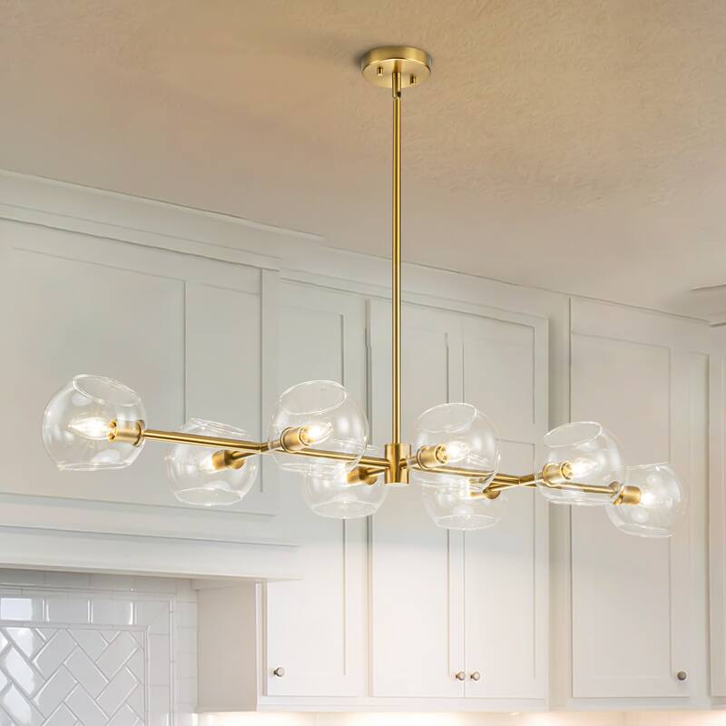 8-Light Modern Linear Clear Glass Globe Bubble Chandelier for Dining Room