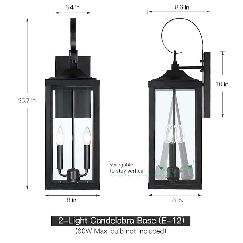 25.7"H 2-Light Large Outdoor Black Exterior Wall Lantern Sconce Light