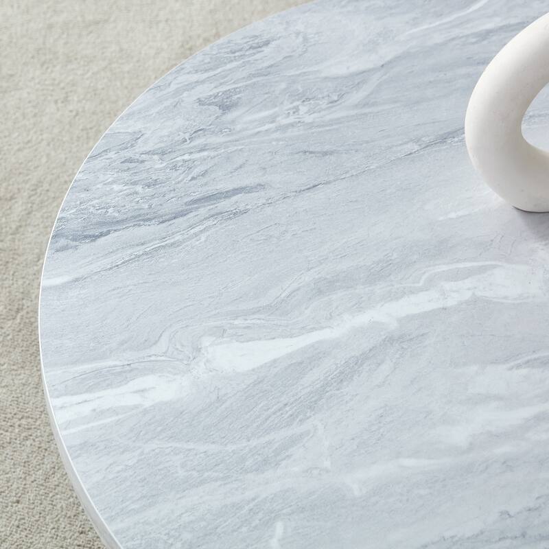 Modern Faux MarbleCoffee Table Round Coffee Table with T-shaped Base