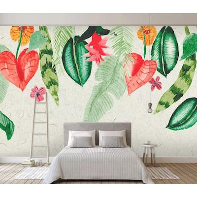 GK Wall Design Colorful Leaf Soft Floral Watercolor Tropical Leaves Removable Wallpaper