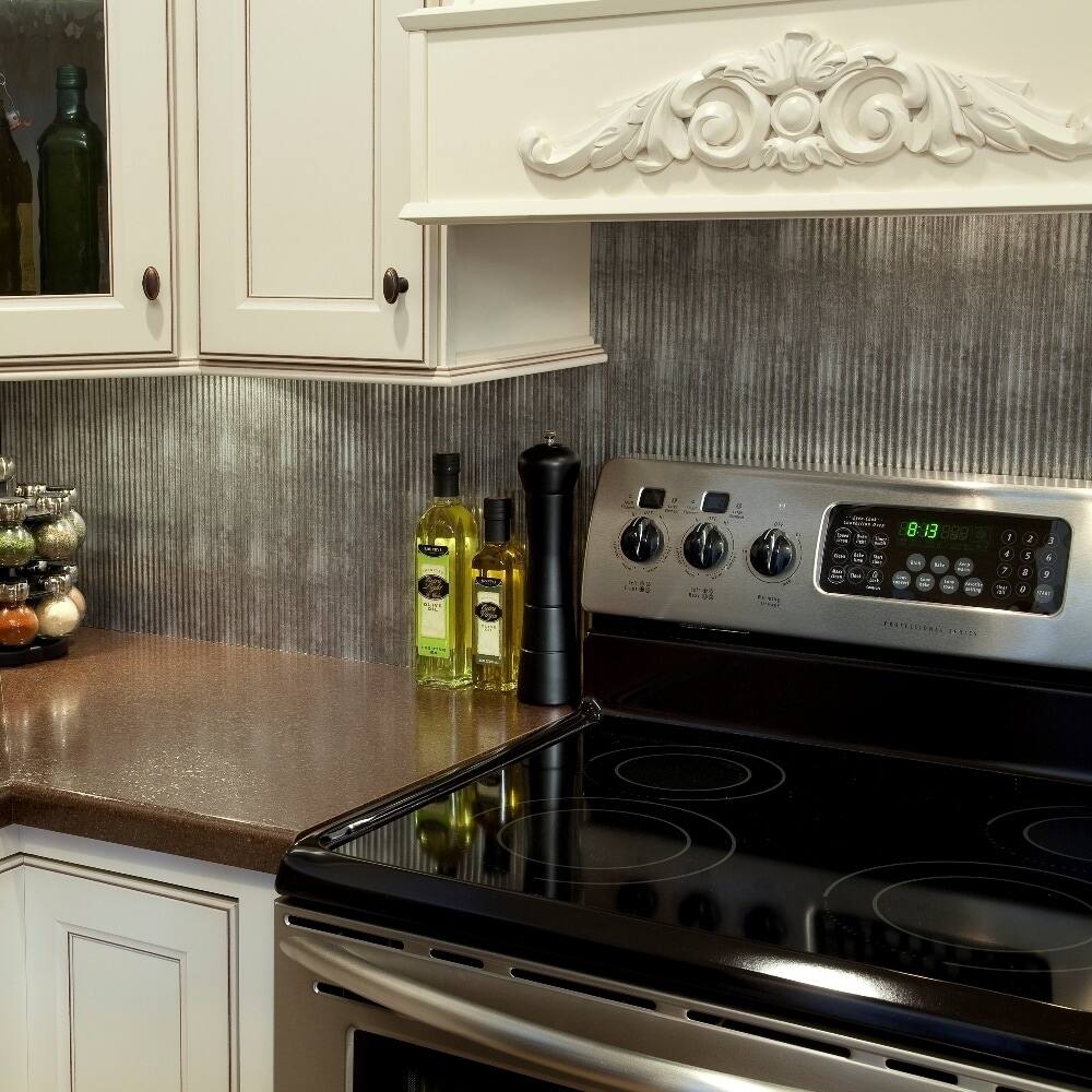 Fasade Rib Backsplash in Crosshatch Silver 15-square-foot 15 Sq Ft Kit ...