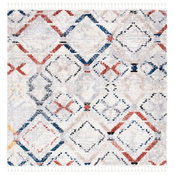 slide 2 of 4, SAFAVIEH Morocco Raimunde Boho Tassel Rug 6'7" Square - Grey/Navy - Square