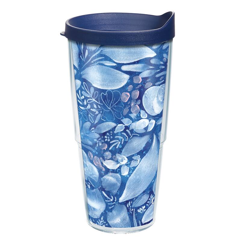 Tervis CreativeIngrid Navy Full Flower Made in USA Double Walled Insulated Travel Tumbler, Classic - 24oz