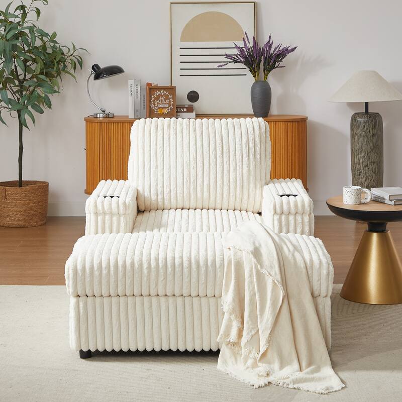 Anmytek 42.5-Inch Corduroy Deep-Seated Single Recliner With Backrest Pillow Cup Holder & Storage Footrest