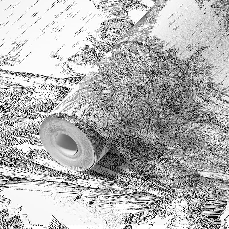 Monochrome Jungle Hand-Drawn Tropical Wallpaper Mural