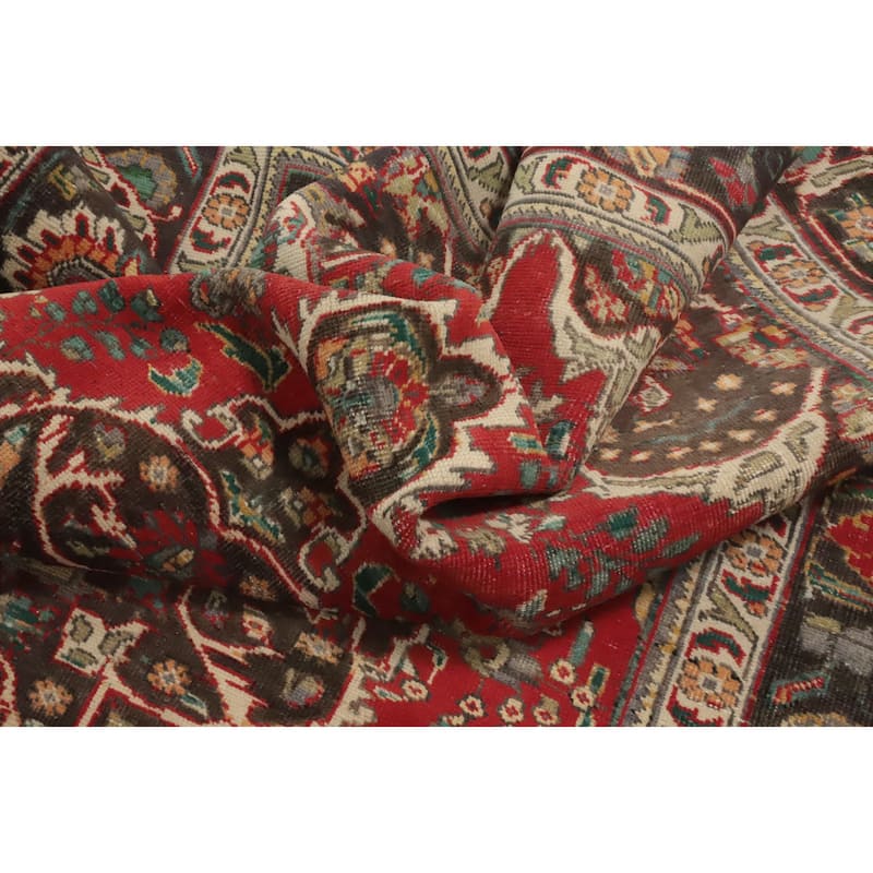 Hand Knotted Oriental 100% Wool Carpet Traditional Floral Red Tabriz Area Rug - 9' 4'' X 6' 5''