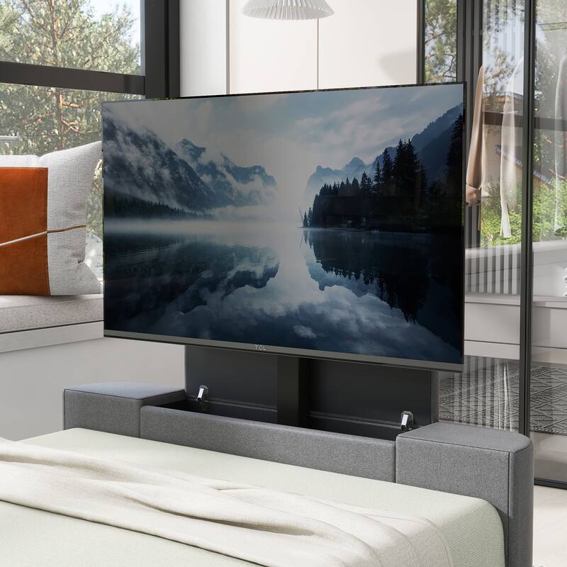 Queen Size Upholstered TV Platform Bed Frame with Height Adjustable