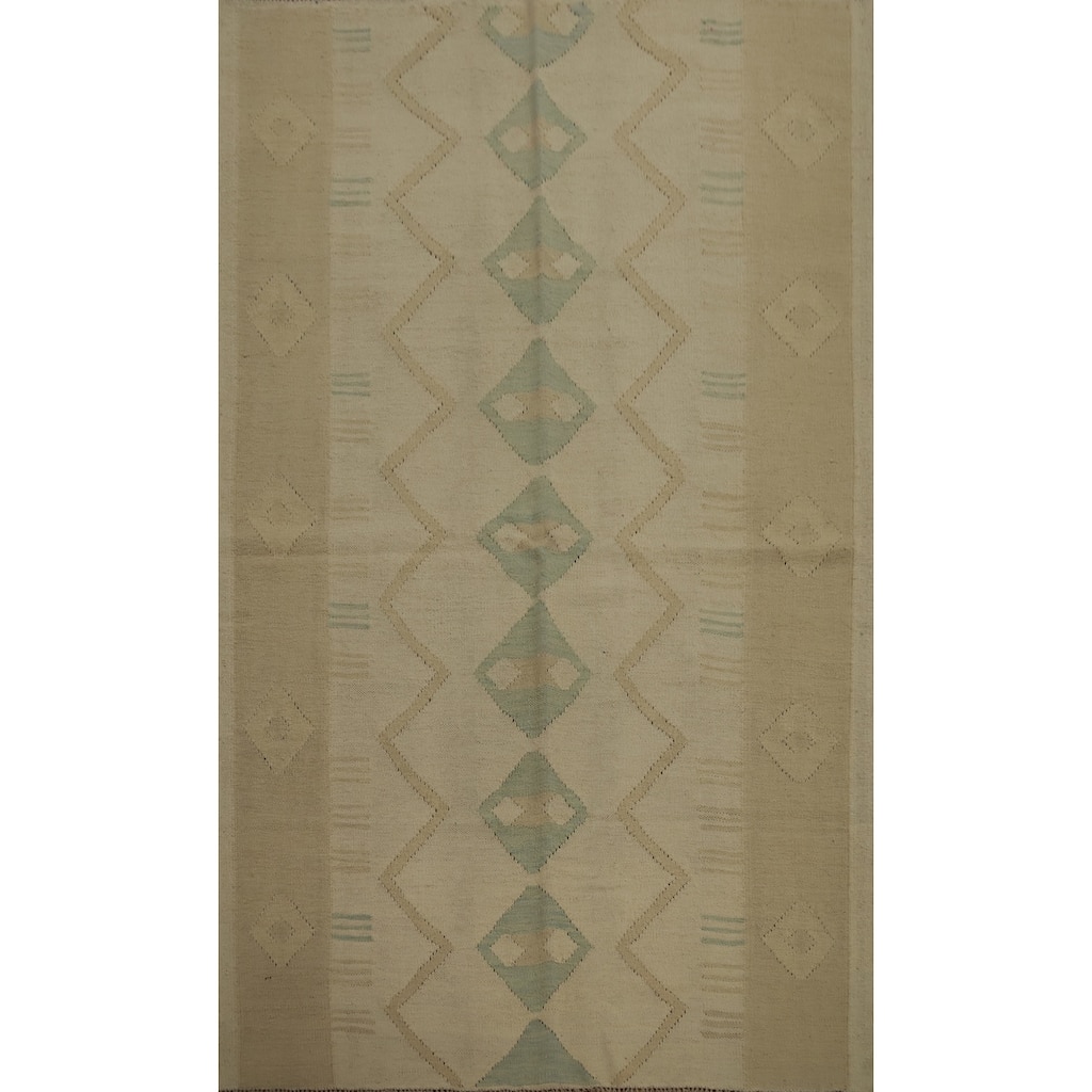 Hand Woven Oriental 100% Wool Carpet Southwestern Tribal Beige & Ivories Kilim Area Rug - 6' 5'' X 4' 7''