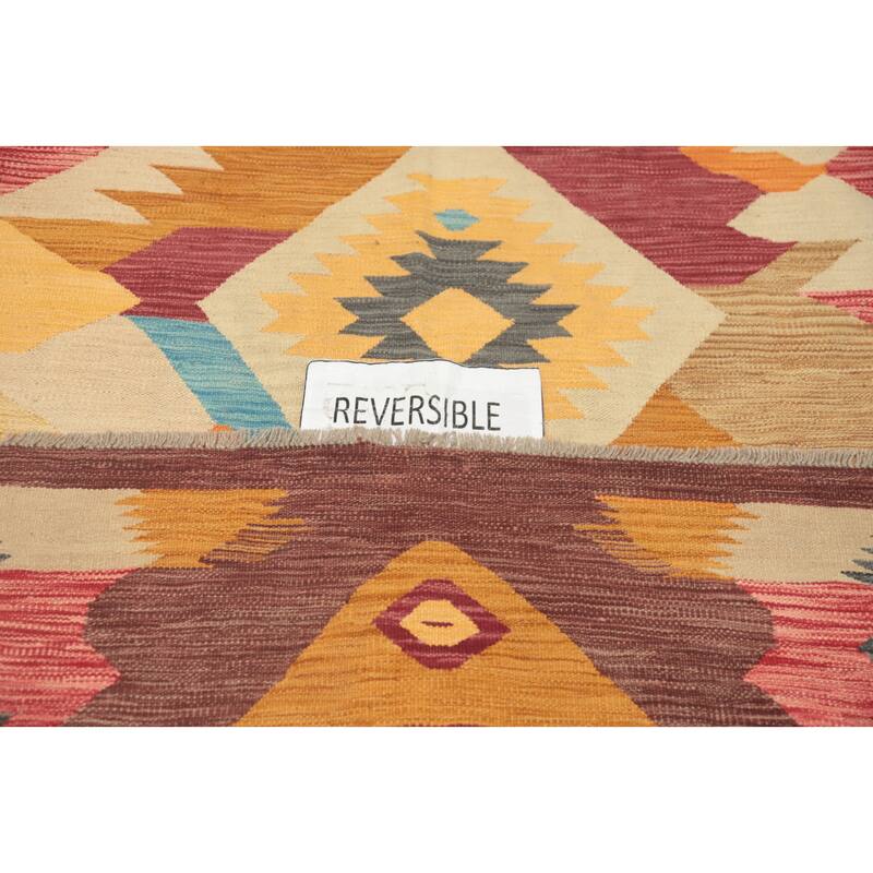 Hand Woven Oriental 100% Wool Carpet Southwestern Tribal Multi-Colored Kilim Area Rug - 9' 10'' X 6' 6''