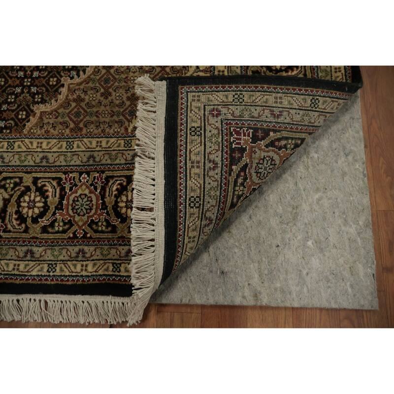 Hand Knotted Oriental 100% Wool Carpet Traditional Floral Black Tabriz-Mahi Area Rug - 6' 7'' X 6' 5''