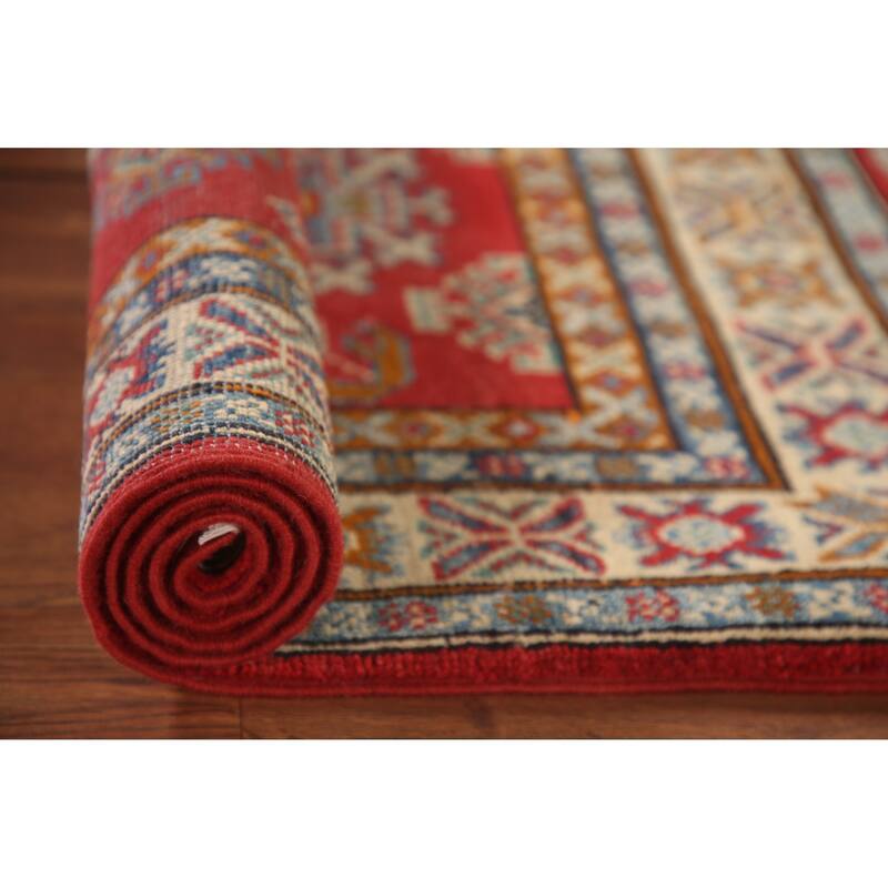 Kazak Oriental Accent Rug Hand-Knotted Red Geometric Wool Carpet - 2'8"x 4'1"